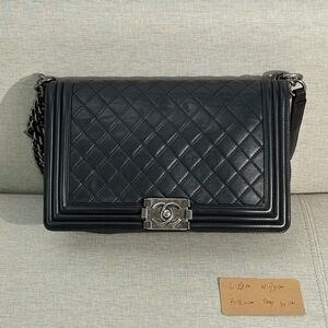 CHANEL Black Lambskin Boy Flap Bag Old Large SHW